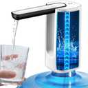 Foldable Water Dispenser for 5 Gallon Bottle, Electric Water Pump for 5 Gallon Jug Rechargable Portable Automatic Low Decibel for Camping Travel Home Kitchen Office (White)