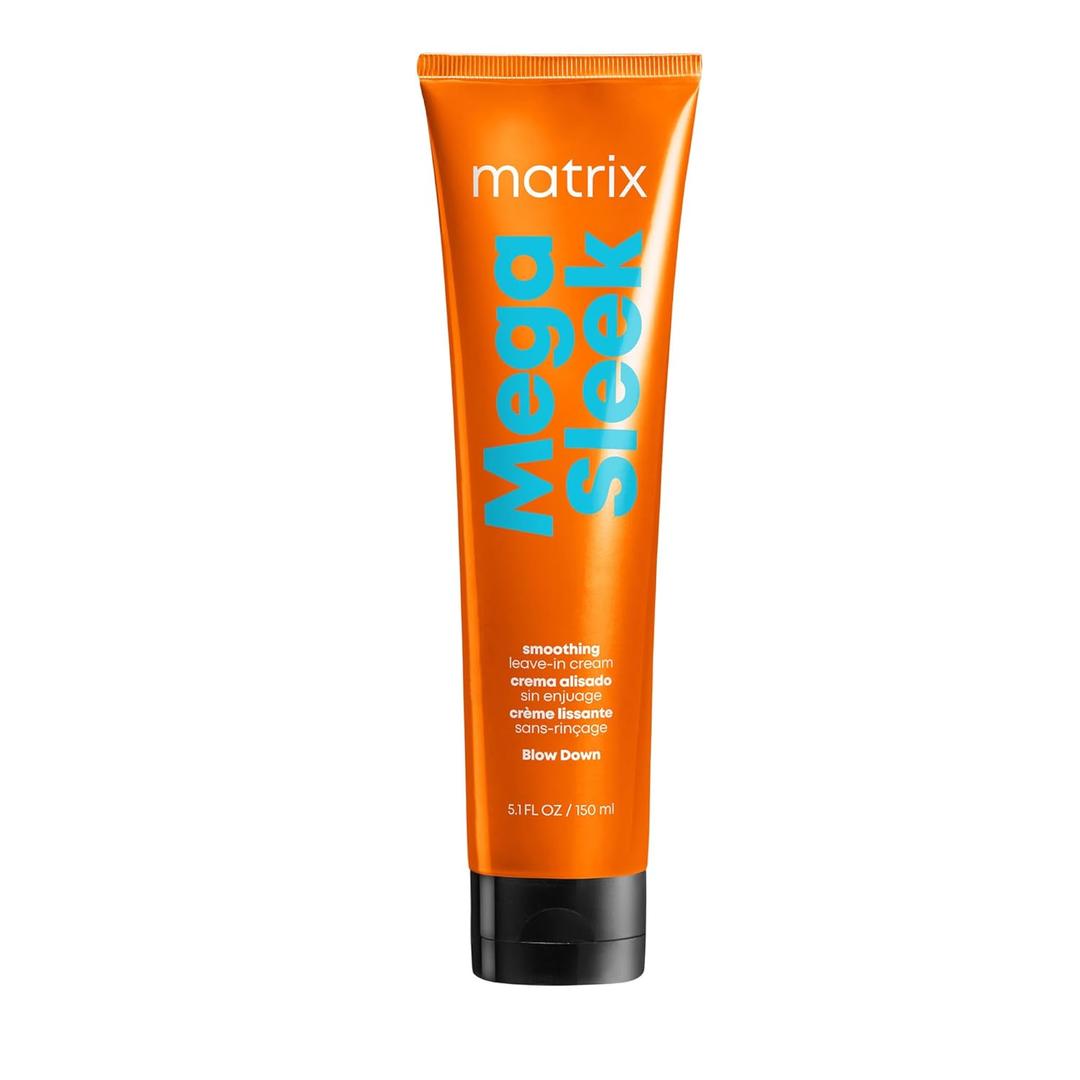 Matrix Mega Sleek Blow Down Smoothing Leave-In Cream - Smooths Hair, Detangles, & Tames Frizz, Heat Protectant, For Dry, Damaged & Frizzy Hair, 5.1 Fl Oz