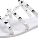 Women Flats Sandals, Studded Jelly Shoes Size 9 Red Dressy Summer Beach Rivets Strappy Jellies Slide Slip On Open Toes (8, White)