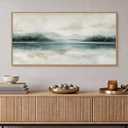 HOURIA Abstract Sage Green Beige Landscape Framed Canvas Wall Art Set, Watercolor Pastel Mirror Lake Mountain Wall Decor, Modern Neutral Natural Forest Scene Artwork for Living Room,Bedroom- 40"x20"x1