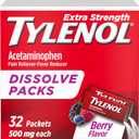 Tylenol Extra Strength Dissolve Packs, 500 mg Acetaminophen Pain Reliever & Fever Reducer, On-The-Go Powder Packets for Minor Aches & Pains, Ibuprofen- & Aspirin-Free, Berry Flavor, 32 ct (32 Count)