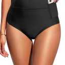Tempt Me Women High Waisted Swimsuit Bikini Bottoms - Tummy Control Swim Bottom Full Coverage Bathing Suit with Pockets 2025 (Black, XXL)