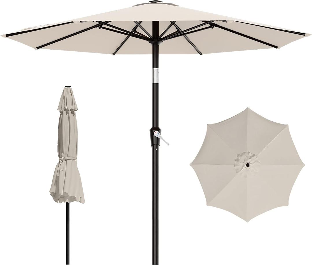 AreShark 9 FT Patio Umbrella for Outdoor, Outdoor Table Umbrella with Push Button Tilt and Crank, Outdoor Patio Umbrellas with 8 Sturdy Ribs for Market, Garden, Pool (Cream-white)