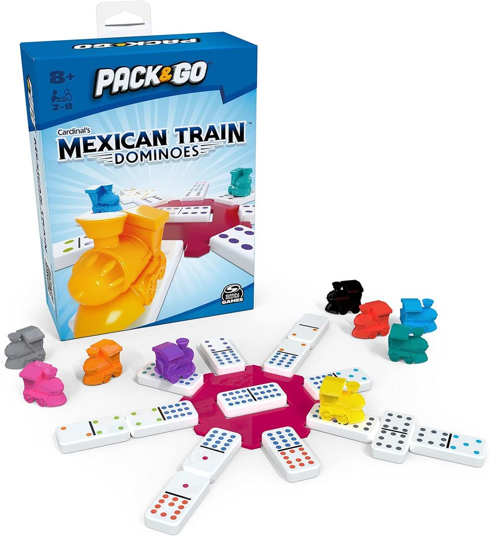 Pack & Go Mexican Train Dominoes from Spin Master Games Portable Dominoes Set Kids Games Classic Board Games for Adults and Kids Ages 8 and up