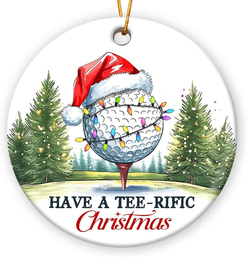 2 x Golf Christmas Ornaments 2025 - Golf Gifts for Men Women Dad Husband, Ceramic Golf Ornament for Christmas Decorations, Gifts for Golfers, Golfing Lovers, Friends