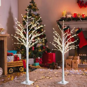 Zcdl Lighted Birch Tree Light, 4FT 5FT White Birch Tree with LED Lights, White Christmas Tree Outdoor, Warm White Prelit Tree for Indoor Home Party Wedding Holiday Outside Christmas Decorations