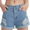 EXARUS Girls Ripped Jean Shorts Teen Summer Cute Distressed Frayed Raw/Folded Hem Tween Denim Youth Kids Casual