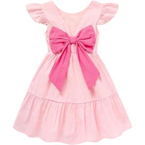 Toddler Girls Dress Ruffle Sleeveless Backless Bowknot Kids Baby Casual Dresses(Pink,12-18M)