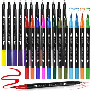 Nicecho 24 Colors Dual Tip Art Markers Pens for Adult Coloring Books, Brush and Fineliner Tip Art Suppliers for Journaling Note Taking Lettering