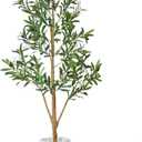 Timoo Faux Olive Tree 6Ft, Indoor Artificial Trees with Natural Wood Trunk and White Planter, Tall Fake Plants for Living Room, Bedroom and Office
