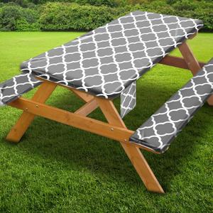 Fitted Picnic Table Cover with Bench Covers Vinyl Waterproof Elastic Edges Fitted Rectangle Tables Patio Tablecloth Camping Gear and Essentials Rv Accessories Road Trip Supplies Car Travel Must Haves
