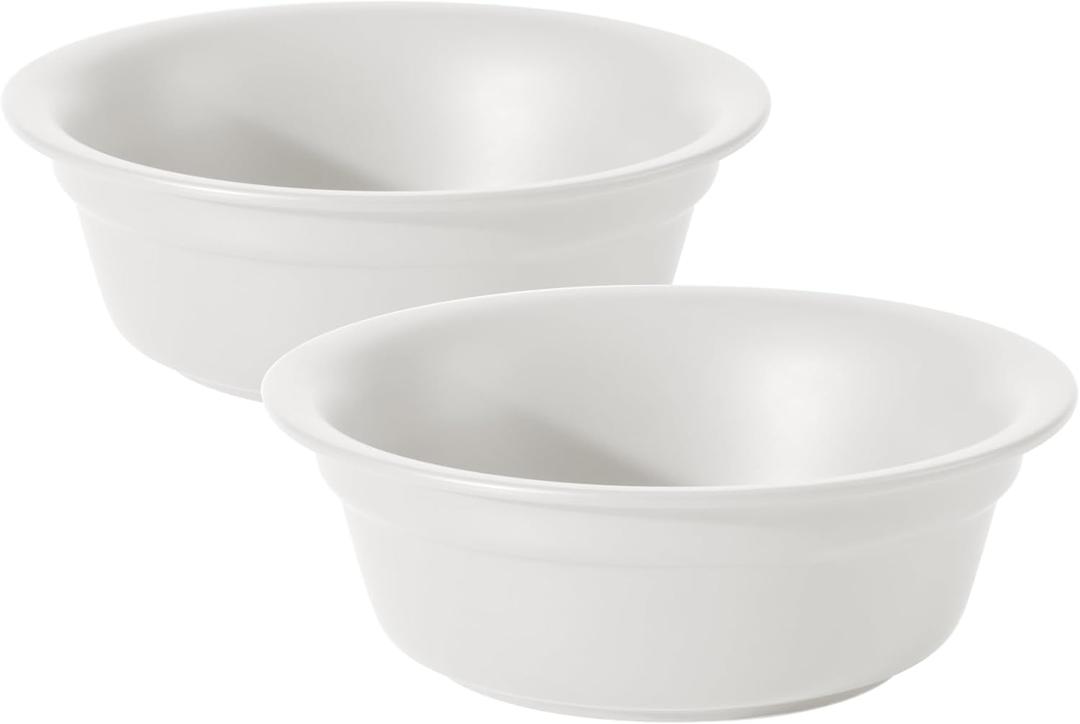 Ceramic 7.1inch Set of 2 Dog Bowls for Medium Dogs, 2pcs Basic 2.5 Cup Food or 24 oz Water Dishes for Replacement, Wide Opening Rounded Edge(2 Bowls, Matt White)