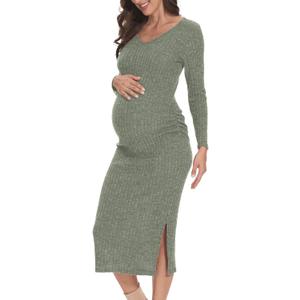Long Sleeve Maternity Sweater Dress for Fall Winter Baby Shower & Photoshoot - Women's Pregnancy Maternity Dresses (Large)