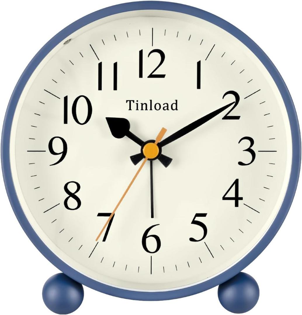 4.5" Vintage Retro Analog Alarm Clock, Super Silent Non Ticking Small Clock with Manual Light, Snooze, Battery Operated, for Living Room, Bedroom, Bedside, Desk(Blue)