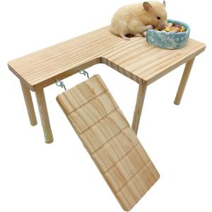 Wooden Hamster Platform with Ladder Rat Climbing Activity Playground Platform Cage Accessories Decor for Dwarf Syrian Hamster Gerbil Rat Mice (Left)
