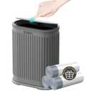 KSSKSS 1.8 Gallons Small Stainless Steel Trash Can with Press Type Lid, Slim Bathroom Garbage Bin, Removable Liner Bucket, Dog Proof Narrow Wastebasket with Pop-Up Lid for Bedroom, Toilet (Gray)