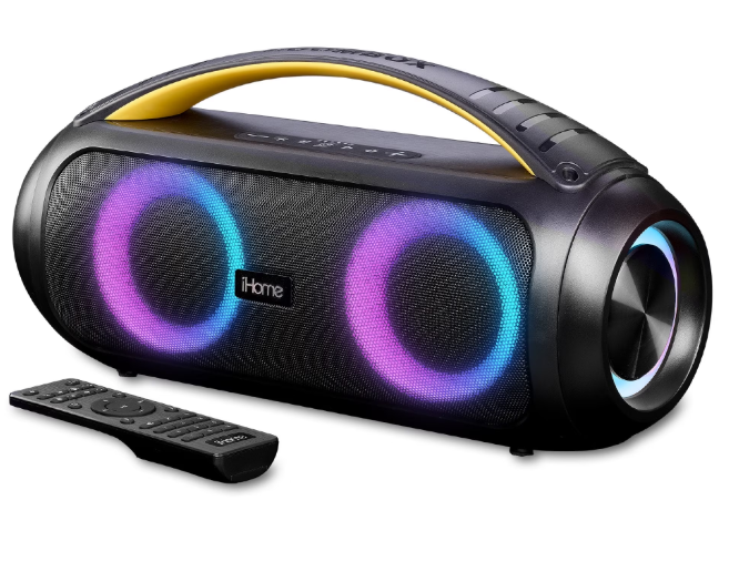 iHome Bluetooth Speaker Boombox with FM Radio, Color Changing Lights and Remote Control
