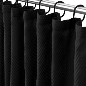Black Shower Curtain Or Liner, Waffle Shower Curtain Set with Hooks, Fabric Shower Curtain with Waffle Weave, Bathroom Shower Curtains, Hotel Quality, 72 x 72 Inches (72"W x 72"L (Pack of 1), Waffle - Black)