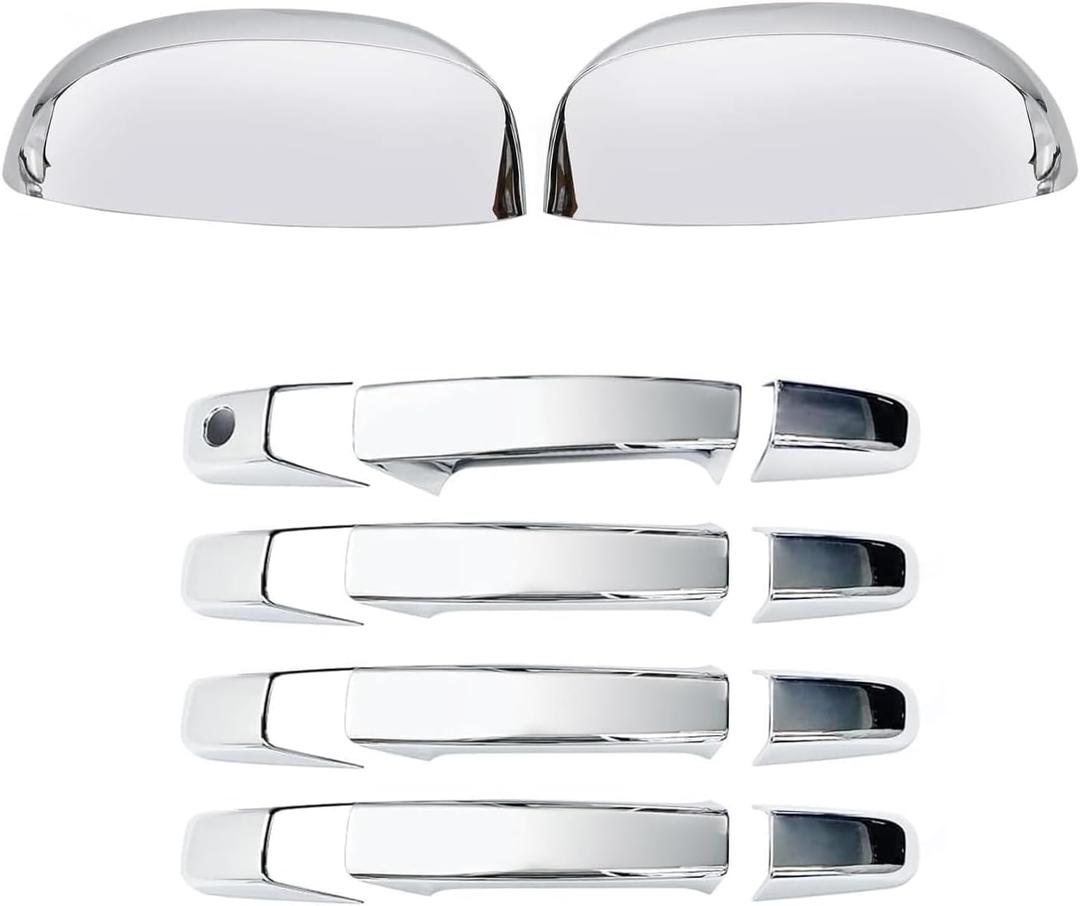 AUCERAMIC Chrome Mirror Cover Caps + Door Handle Covers Fit for 2007-2014 Chevy Silverado Tahoe GMC Sierra Yukon