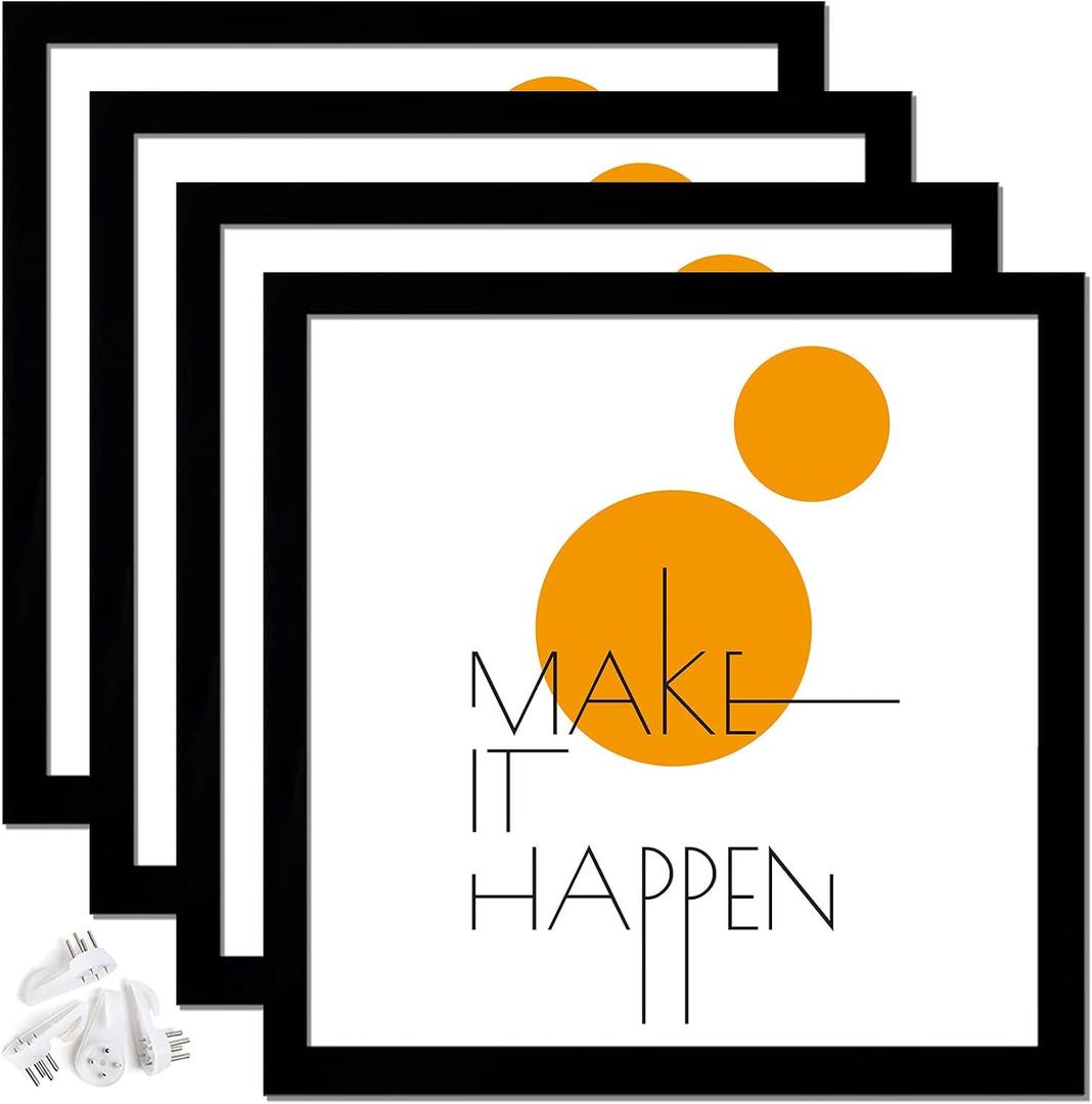 14x14 Picture Frame Set of 4, Black 14 x 14 Frame High Transparent Wall Gallery Poster Canvas Photo Frames for 14by14 inches