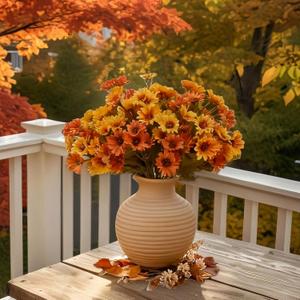 IZHANHOWE Artificial Mum Flowers 6 Bundles, Faux Bouquets for Indoor Outdoor Home Decor, Centerpiece for Living Room Dining Table Porch Patio (Mixed Autumn Yellow Orange)