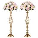 Versatile Metal Flower Arrangement Stand & Pillar Candles Holder Set for Wedding Party Dinner Centerpiece Event Restaurant Hotel Decoration (2 x L, Gold)