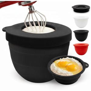 Silicone Bowl Liner for KitchenAid Mixer 4.5/5QT, Collapsible Mixing Bowl Insert with Airtight Lid, Food Grade Silicone KitchenAid Stand Mixer Bowl Liner, Heat Resistant, Dishwasher Safe, 1 (Black)