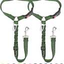 SlowTon Dog Seat Belt for Car, 2 Pack Dog Car Harness Seatbelt Adjustable with Elastic Bungee Buffer, 2 in 1 Pet Car Leash Headrest Restraint Dog Reflective Safety Tether (Green, Headrest+Clip)
