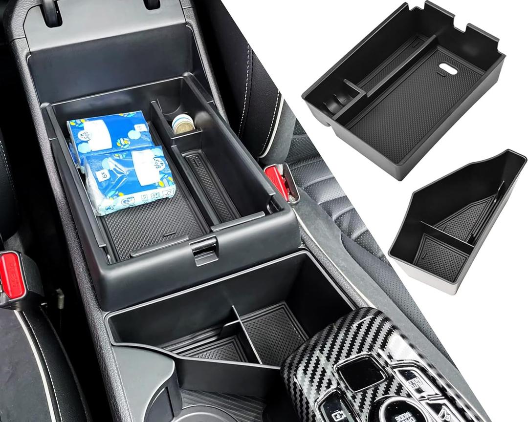 TACOBRO 2-Piece Center Console Organizer for 2023-2025 2026 Kia Sportage Hybrid - with Rotary Type Transmission Only, Sportage Storage Tray Accessories Insert Box, Not for Lever Type Transmission