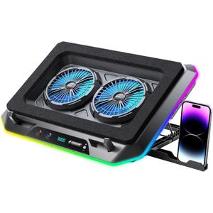 RGB Gaming Laptop Cooling Pad with Two Turbo Fan, Rapid Cooling for 15.6-19.3" Laptops, Variable Speed Control, 6 Adjustable Heights A5 (RGB (4-Hub))