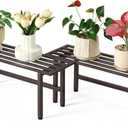 Dipion 2 Pack Metal Plant Stand Outdoor Plant Shelf Indoor,1 Tier Heavy Duty Plant Stands for Multiple Plants,26" L x 10.12" H x 8.75" W,Coffee