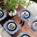 Set of 4 Blue Cotton Linen Placemats, 16 x 18 Embroidery Cloth Table Mats with Scalloped Edge Washable Fabric Place Mats Wavy Shape for Wedding Baby Shower Party Table Decor