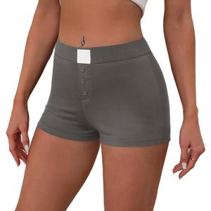 OLYCN Women's Micro Shorts Y2K Low Rise Slim Fit Elastic Button Front Comfy Shorts Sexy Pj Bottoms (Gray, M)