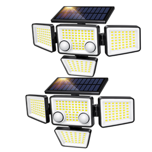 Solar Outdoor Lights - 3000LM 188 LED Motion Sensor Outdoor Lights, 4 Heads Security Light,IP65 Waterproof, Easy Install,270°Wide Angle Flood Wall Light with 3 Modes for Backyard Yard (2 Pack)