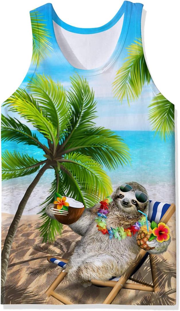 Goodstoworld Mens 3D Tank Top Novelty Graphic Breathable Quick Dry Sleeveless Beach Shirt S-4XL (L)