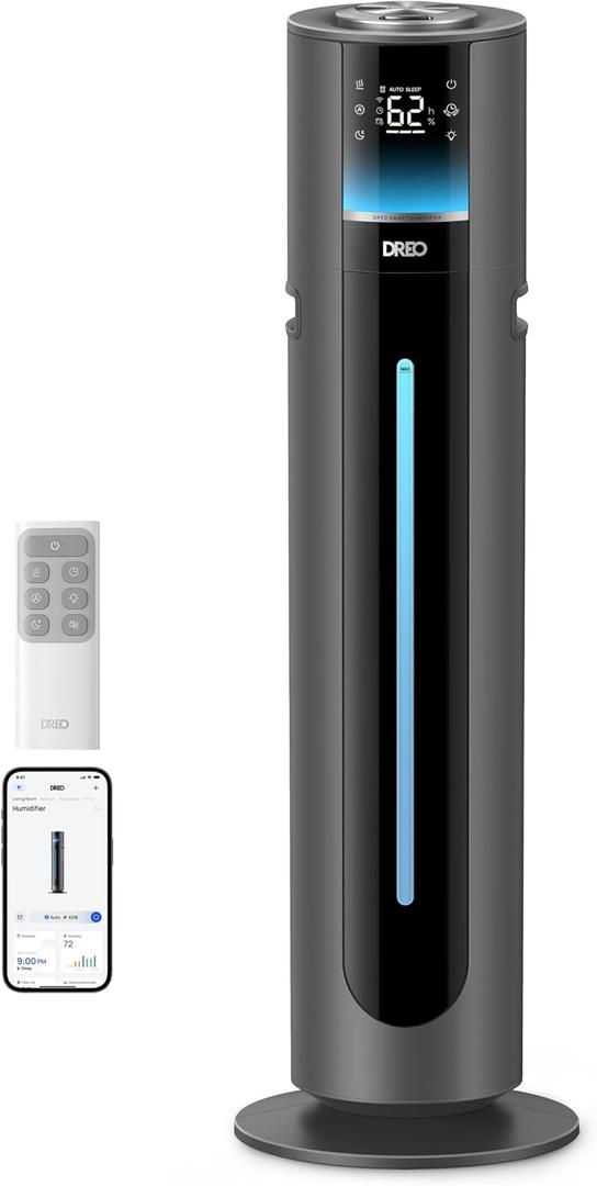 DREO 11L Smart Humidifier 747S Large Room 700 ft, 100H Runtime, 21dB Quiet | Top Fill, 1500+RGB Light, APP & Remote Control, Clean Tank Technology, 12H Timer, Cool Mist Humidifers for Bedroom, Grey