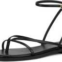 Womens Flats Sandals Square Toe Strappy Ankle Strap Flats, 6