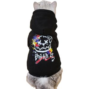 QWINEE Cartoon Bear Print Cat Hoodie Breathable Stretchy Sweatshirts with Hat Warm Cat Clothes for Large Cats Dogs Multicolor