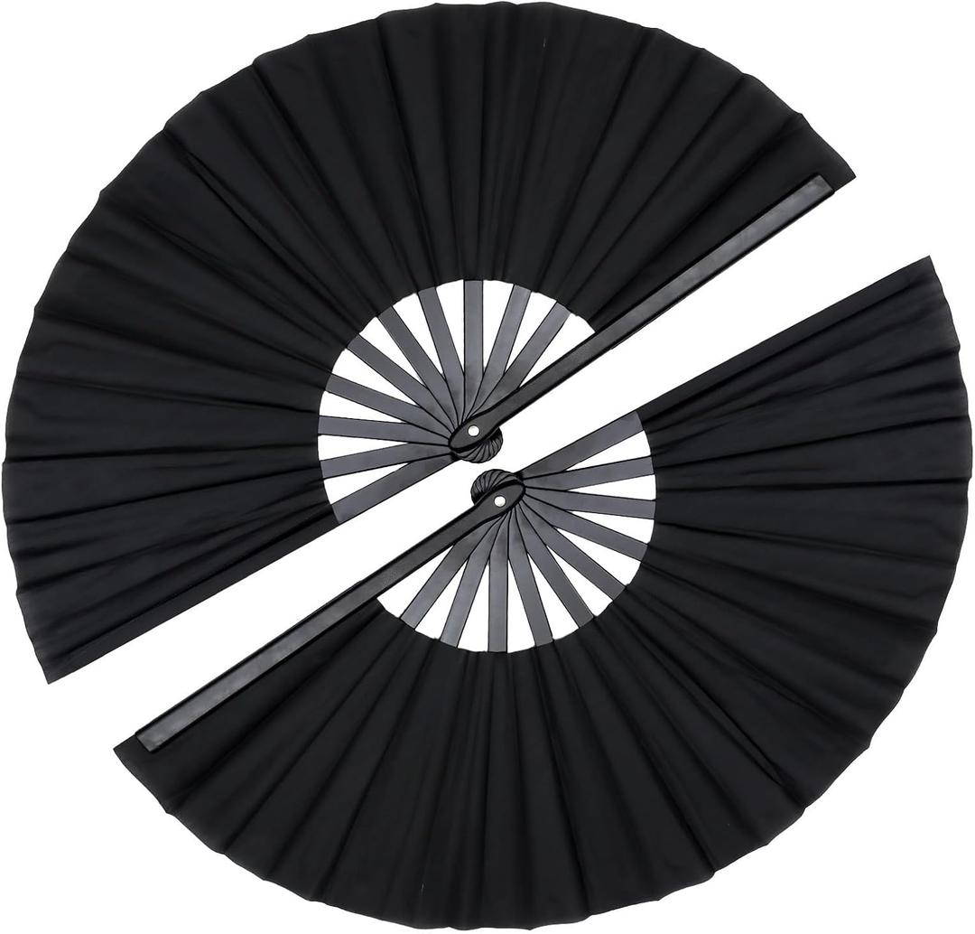 2 Pack 13 Inch Clack Popping Line Dancing Fans Boots on The Ground Large Foldable Clacking Hand Fan Make Sound for Dance Rave (Black)