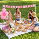 Thenshop Large Outdoor Picnic Blanket with Happy Birthday Banner Balloons Picnic Pink Birthday Party Decor Balloon Stand Kits for Camping Outdoor Backyard Party Decor(Pink)