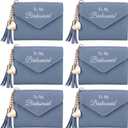 6 Pcs Bridesmaid Proposal Gifts, Shimmering Slim Wallet for Gift Box Fillers, Heart Tassel Card Holder for Wedding Bridal Shower Bachelorette Favors(Blue)