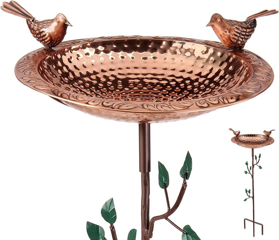 Good Directions BBG-2 Pure Copper Bird Bath, 13.5 Inch Basin, Includes Decorative Garden Pole, Brown and Green