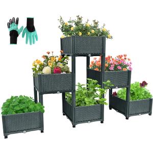 Emalie Raised Garden Beds Elevated Plastic Planter Box with Drainage Plugs Perfect for Vegetables Flowers Herbs Growing Outdoor, 73.0" Lx15.7 Wx40.9 H Grey