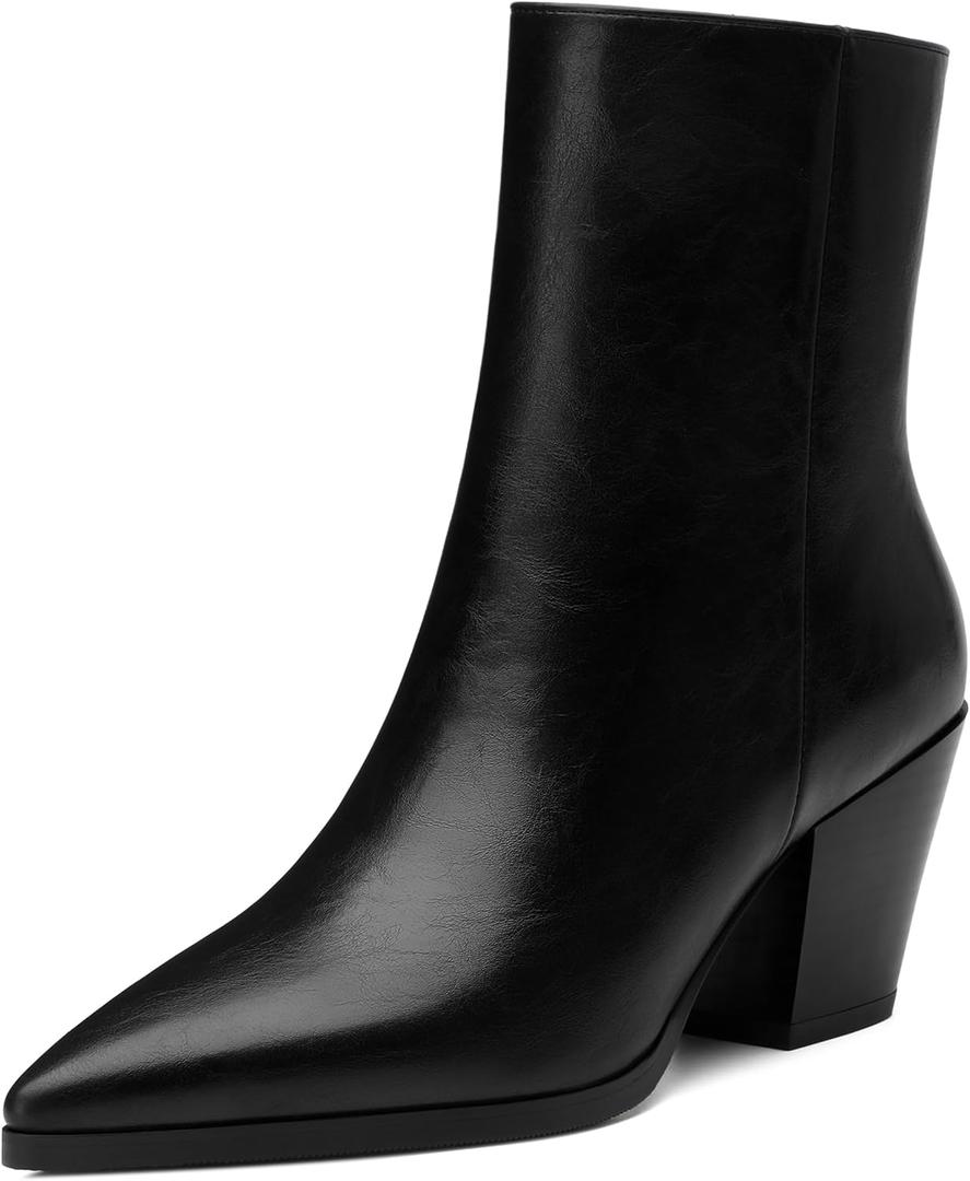 NUMALEO Womens Ankle Boots Chunky Low Heel Pointed Toe Heeled Booties Side Zipper Comfy Spring Fall Boots 2.5" Dress Shoes (Black, 7)