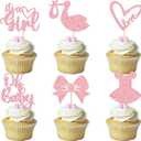 Gyufise 36 Pack Oh Baby Cupcake Toppers It's a Girl Cupcake Toppers with Bow Dress Love Heart Pink Glitter Cake Picks Decorations for Baby Shower Girl Birthday Party Supplies