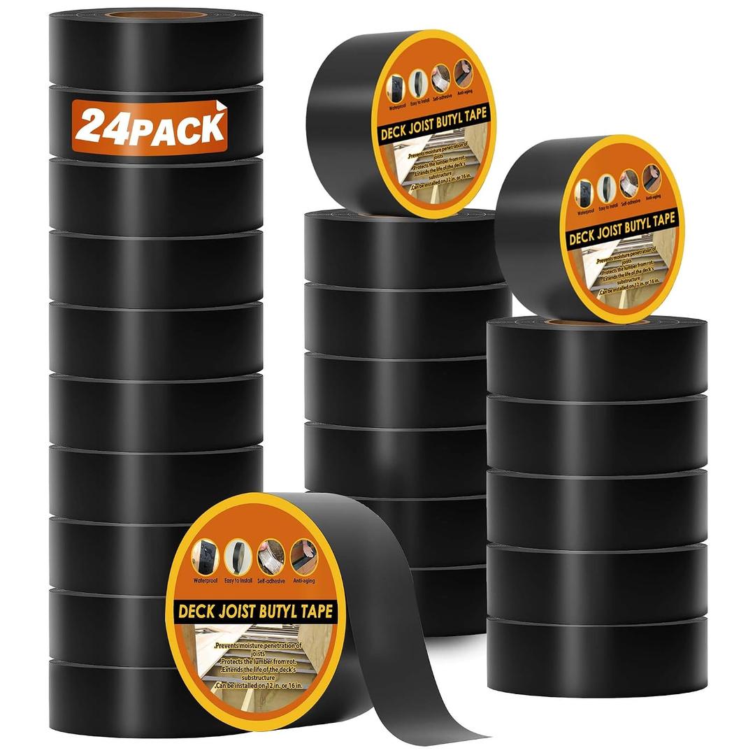 24 Pack Joist Tape for Decking, 2" x 50' Weather-Resistant Butyl Deck Joist Tape 2 inch, Self Adhesive Joist Deck Tape for Hardwood for Wood Decks Beams Roof
