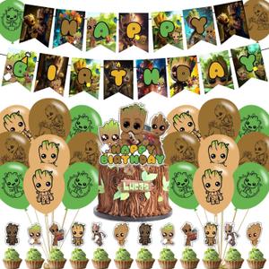 Groot Party Decorations,Groot Birthday Party Supplies Includes Banner - Cake Topper - 12 Cupcake Toppers - 18 Balloons
