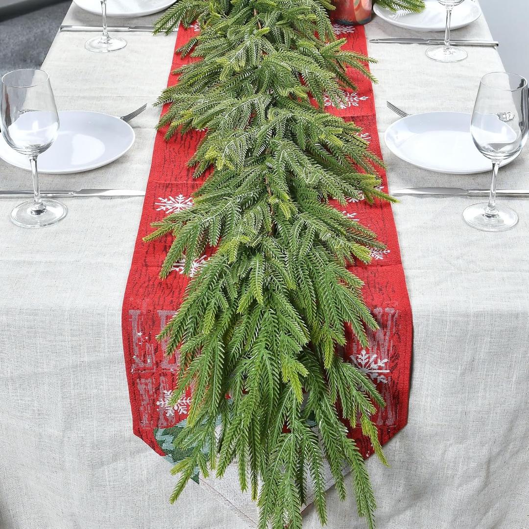 9FT 2Pack Real Touch Christmas Norfolk Pine Garland, Artificial Christmas Garland, Faux Greenery Garland with Lifelike Texture for Fireplace Mantle Table Wall Stair Indoor Outdoor Holiday Xmas Decor