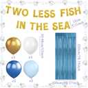 Two Less Fishin the Sea Gold Banner Balloons Blue Curtain for Nautical Theme Engagement Party Beach Wedding Anchor Cruise Banner Decorations