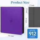 Premium Zip Card Binder 12 Pocket, Fabmaker 912 Pockets Trading Card Binder, PU Zipper Card Collection Album, Sturdy Side-Loading Card Book Holder for Game & Sports Cards, Purple